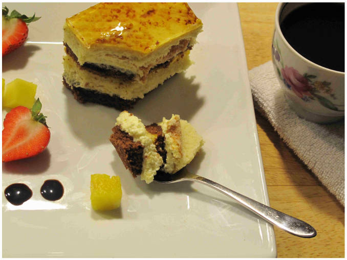 Coconut-mango chocolate cake with a lemon glaze