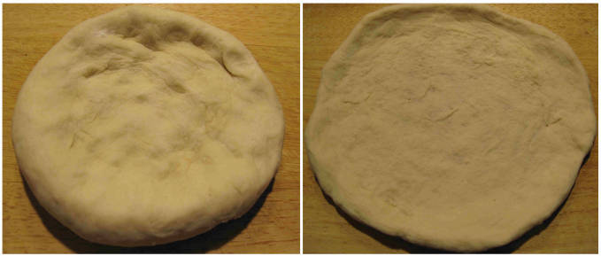 Flattened out pizza dough