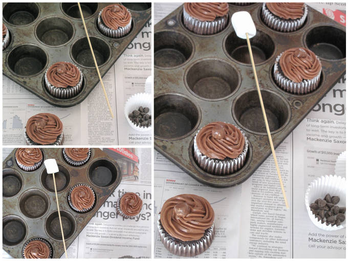 Chocolate-marshmallow campfire cupcakes