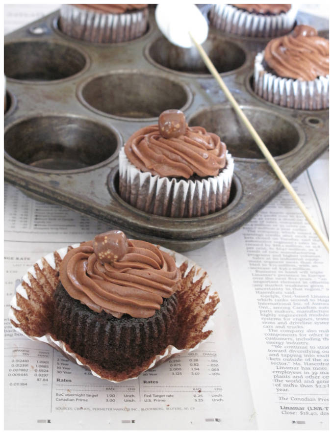 Unwrapped chocolate cupcake