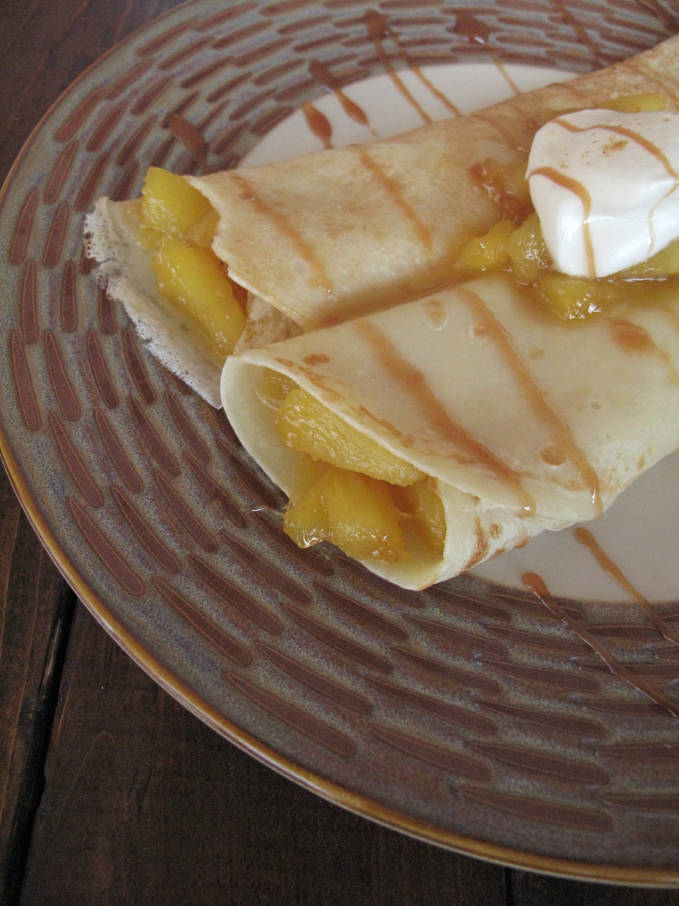 Pineapple-ginger crepes with coconut rum