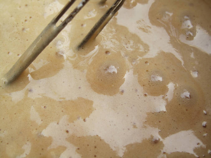 Hitting the bowl against the counter releases air bubbles