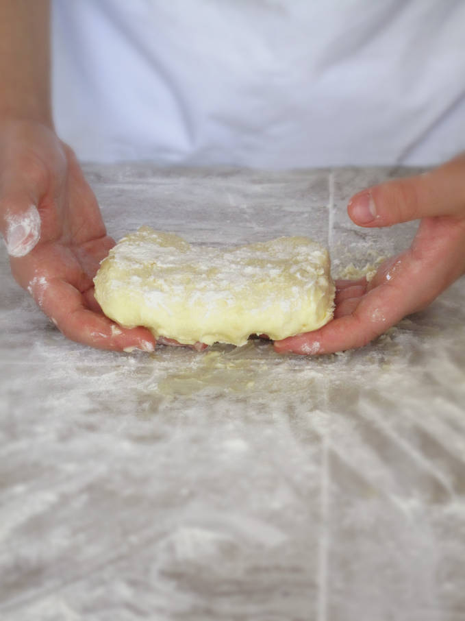 A block of beurrage (butter and flour block), ready for the fridge