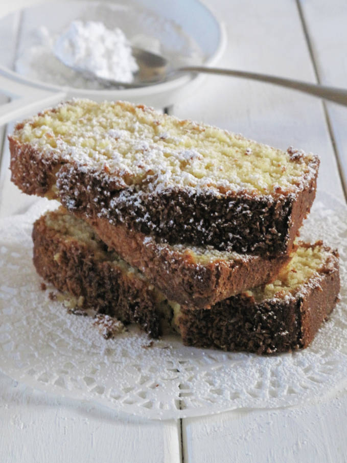 Coconut bread dusted with icing sugar