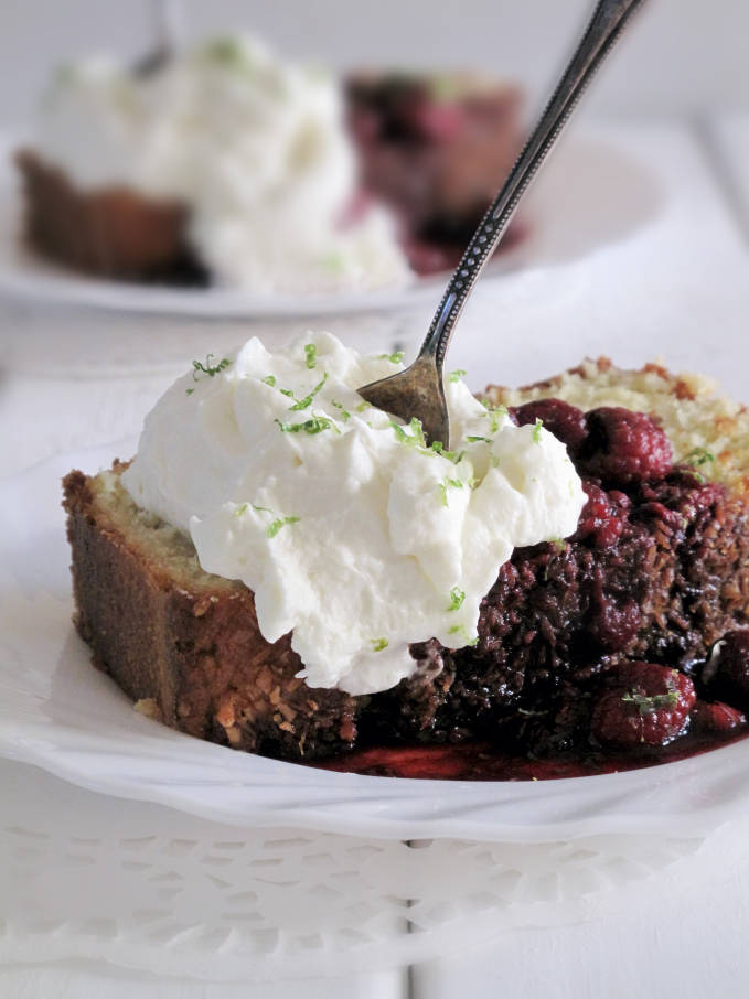 Coconut bread with raspberry compote