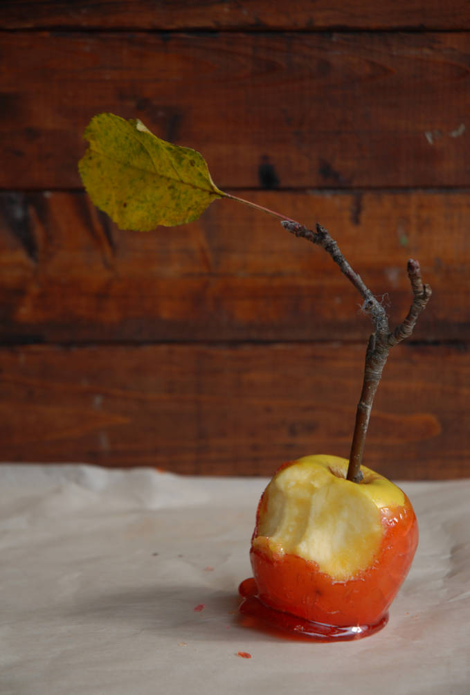 Candy apple, minus a delicious bite