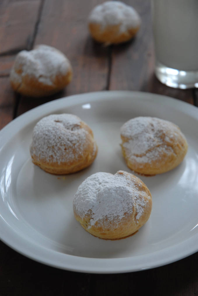 Cream puffs, or profiteroles, filled with vanilla pastry cream