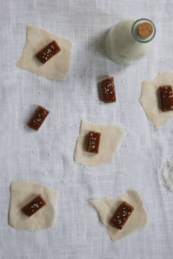 Homemade buttery caramels sprinkled with coarse sea salt. Click for the recipe!