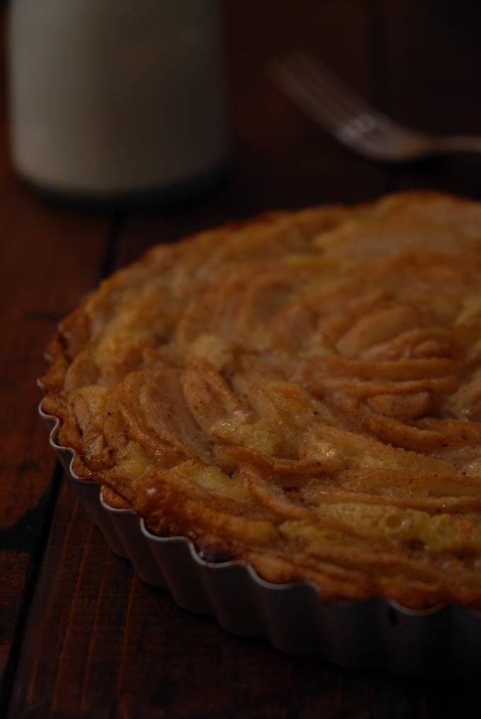 French pear tart with almond frangipane and Bosc pears. Click to get the AMAZING recipe!