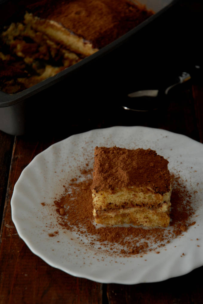 A slice of homemade tiramisu cake. Want your own homemade slice? Make it! Click to get the recipe.