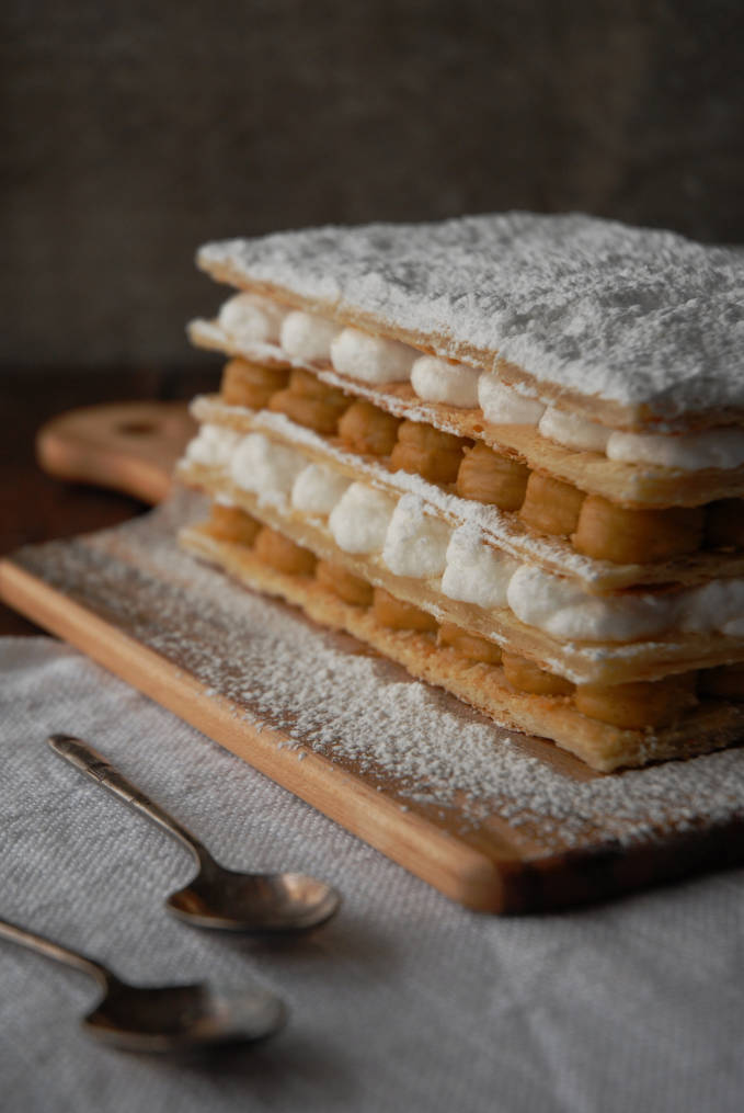 Maple mille feuille with homemade puff pastry, maple pastry cream, and whipped cream. Make your own--click to get the recipe!