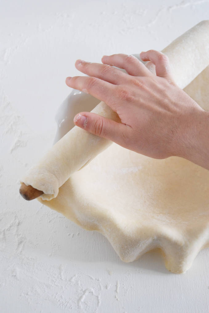 Transferring pie dough to a pie plate--click to get a step-by-step photo tutorial on lattice pie crusts, so you can make them easily!