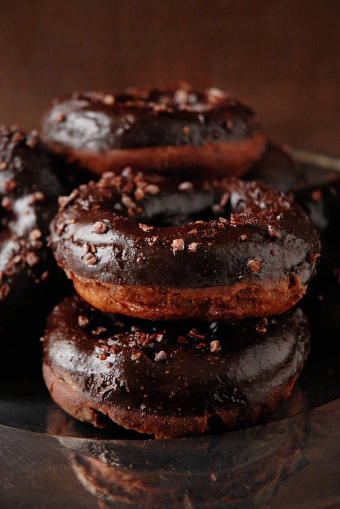 Triple chocolate doughnuts sprinkled with cocoa nibs. Decadent, and pretty easy! Click to get the recipe.