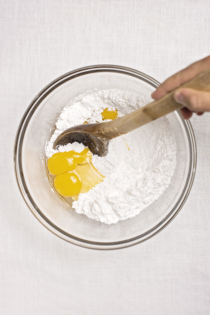 Mixing canelé batter